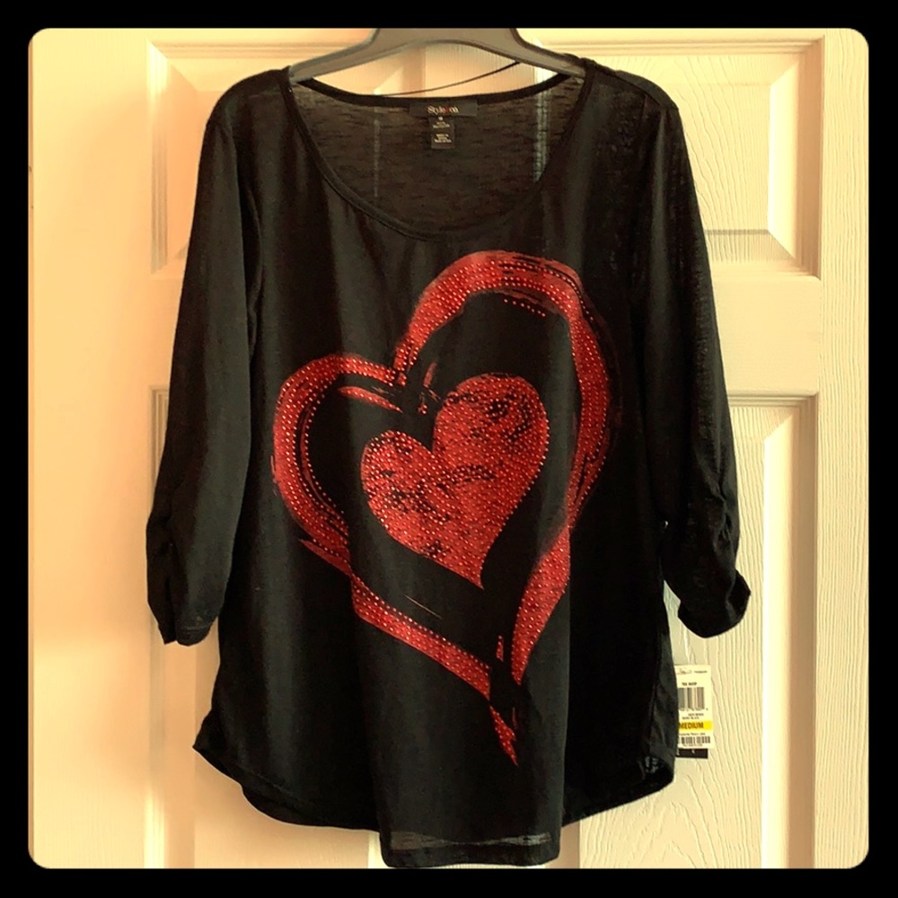 Style&Co. Black with Red Hearts Top